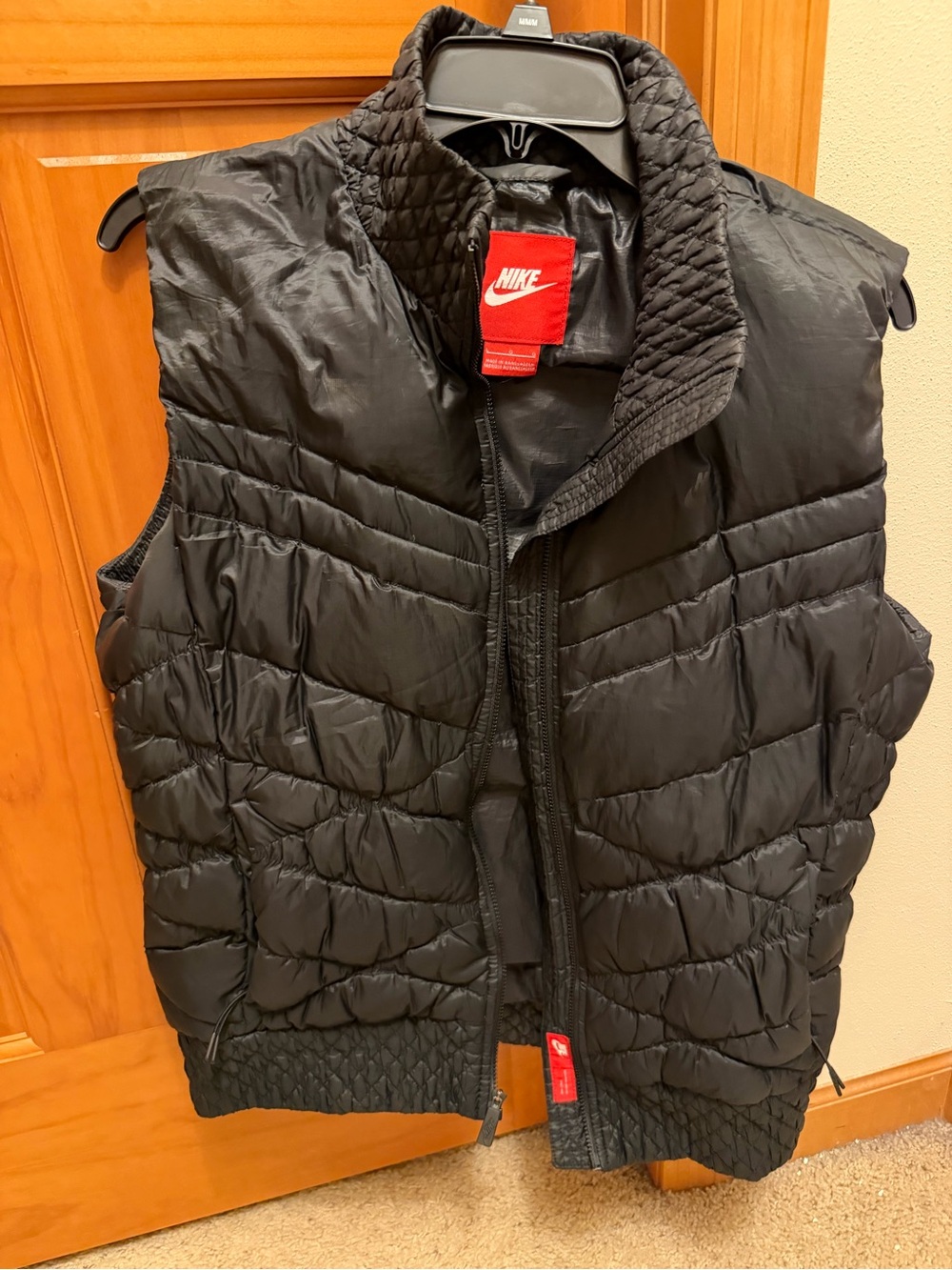 Nike Black Quilted Puffer Vest with Red Logo